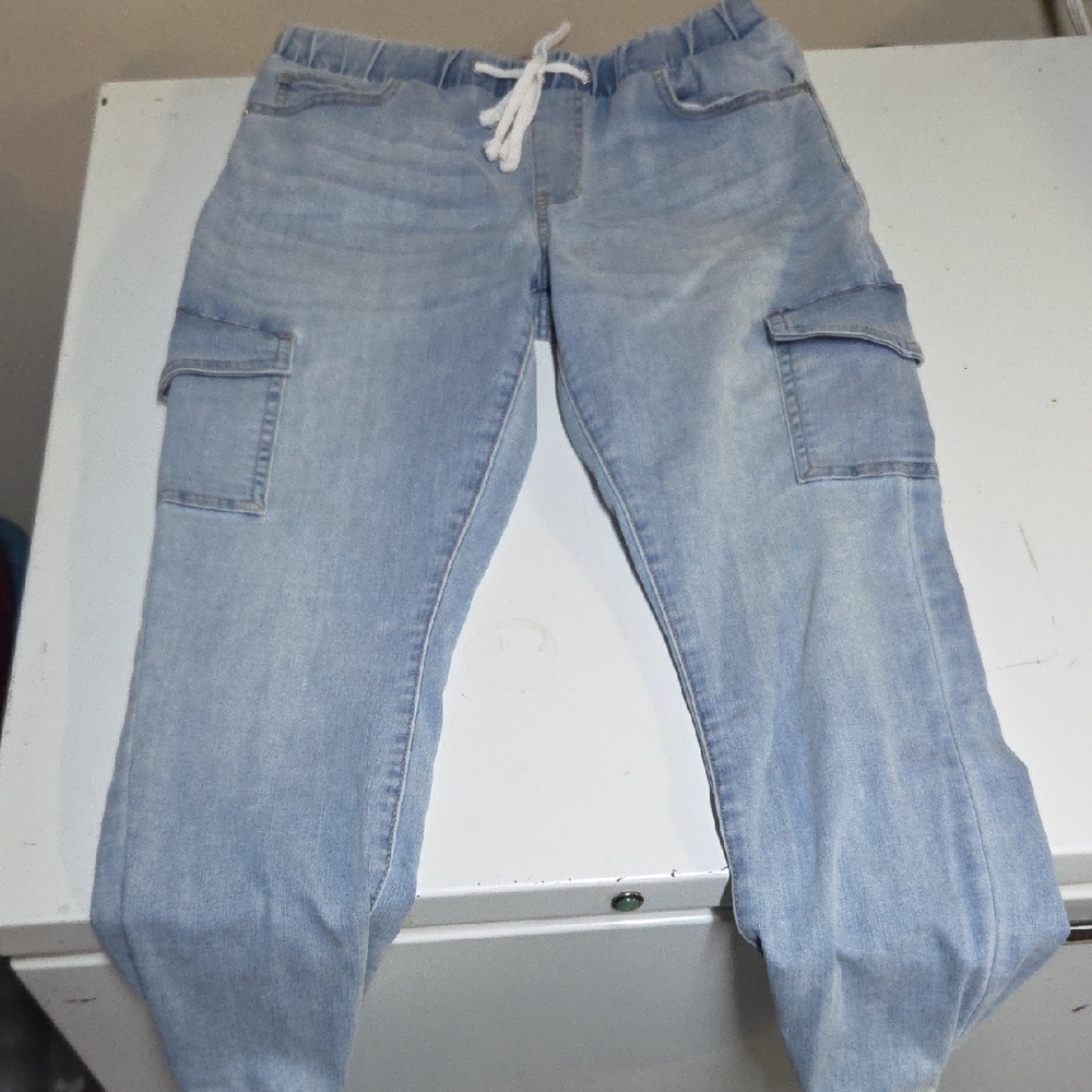 Guess Denim Cargo Ankle Blue Jeans with Silver Logo Sz M